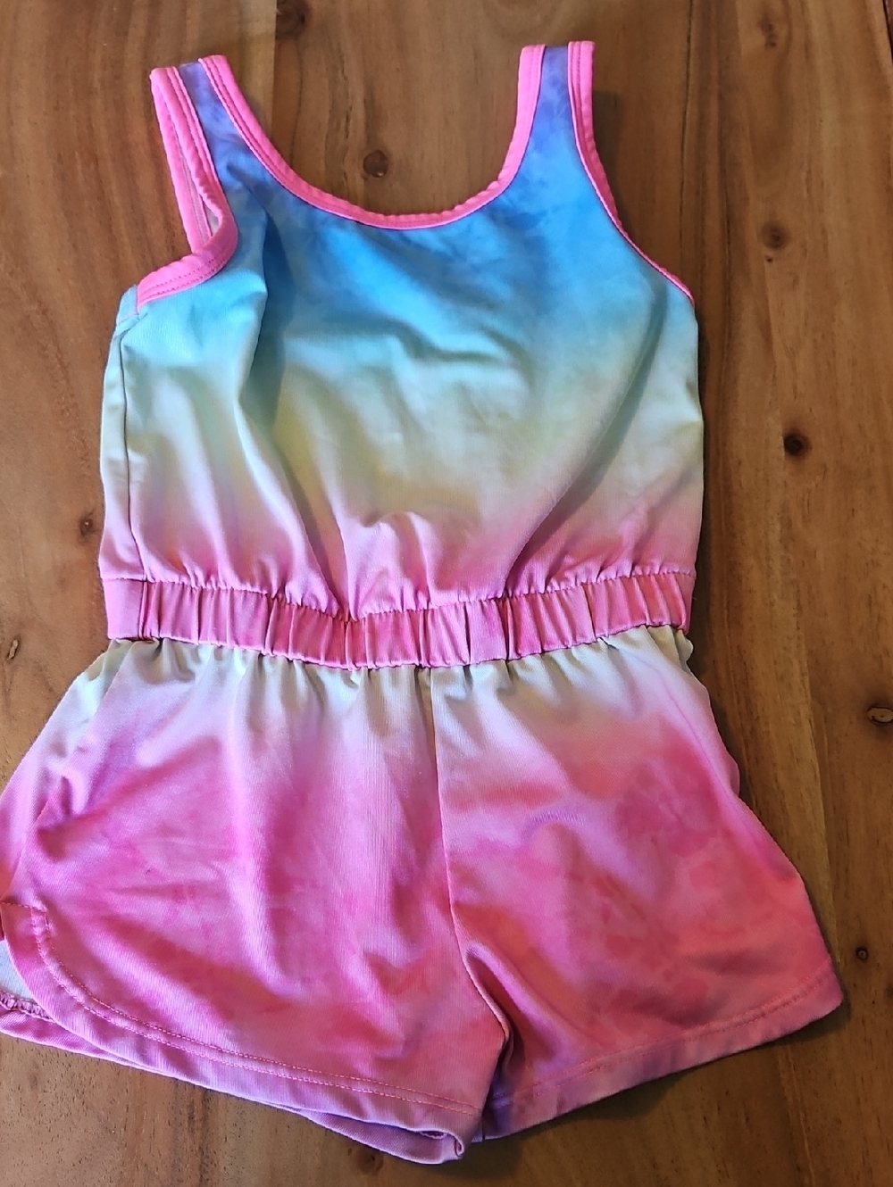 Pink and Turquoise Girls' Sleeveless Romper 2T